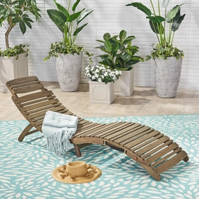 Outdoor Gray Acacia Wood Foldable Chaise Lounge - NH650503 outdoor furniture, garden bench