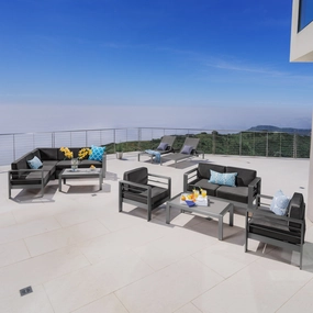 Outdoor Gray Aluminum 10 Piece Estate Patio Collection - NH018103 outdoor furniture, garden bench