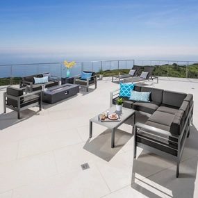Outdoor Gray Aluminum 11 Piece Estate Patio Collection with Firepit - NH008103 outdoor furniture, garden bench