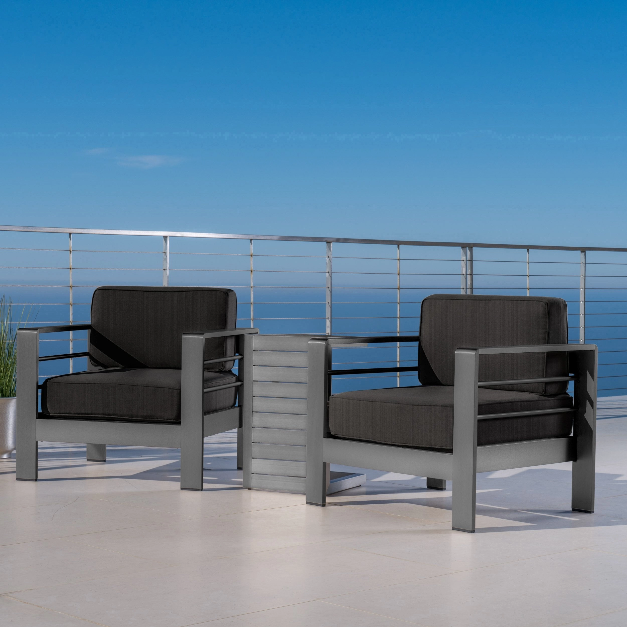 Outdoor Gray Aluminum 3 Piece Chat Set with Water Resistant Cushions - NH197103 outdoor furniture, garden bench