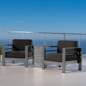 Outdoor Gray Aluminum 3 Piece Chat Set with Water Resistant Cushions - NH197103 outdoor furniture, garden bench