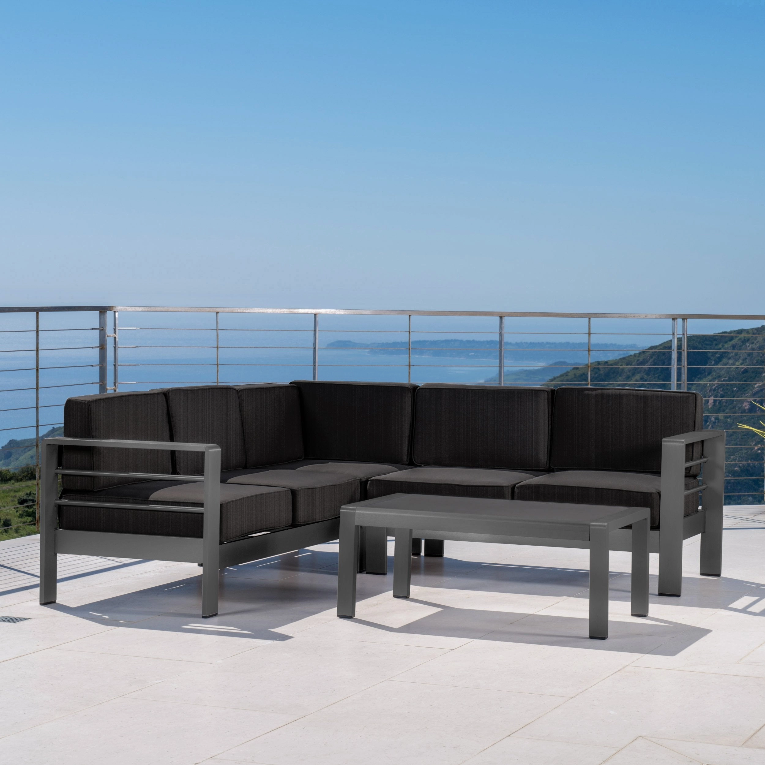Outdoor Gray Aluminum 4 Piece V-Shape Sectional Sofa Set - NH408103 outdoor furniture, garden bench
