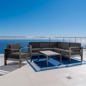 Outdoor Gray Aluminum 5 Piece Sectional Sofa Set with Club Chair - NH308103 outdoor furniture, garden bench