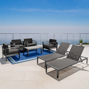 Outdoor Gray Aluminum 7 Piece Chat Set with Pair of Lounges - NH208103 outdoor furniture, garden bench