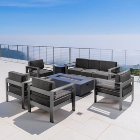 Outdoor Gray Aluminum 7 Piece Sofa Chat Set with Fire Table - NH587103 outdoor furniture, garden bench