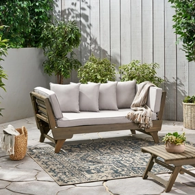 Outdoor Gray Finished Acacia Wood Daybed with Water Resistant Cushions - NH175203 patio umbrella, gazebo
