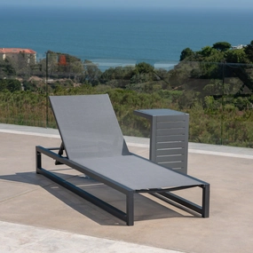 Outdoor Gray Mesh and Aluminum Frame Chaise Lounge with Matching Table - NH110403 patio umbrella, gazebo