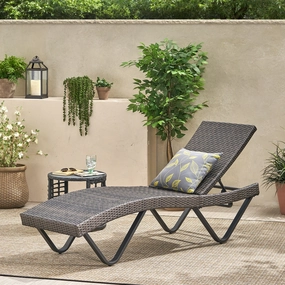 Outdoor Gray Wicker Adjustable Chaise Lounge - NH881692 outdoor furniture, garden bench