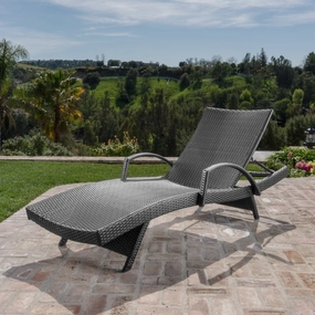 Outdoor Gray Wicker Arm Chaise Lounges - NH381103 outdoor furniture, garden bench
