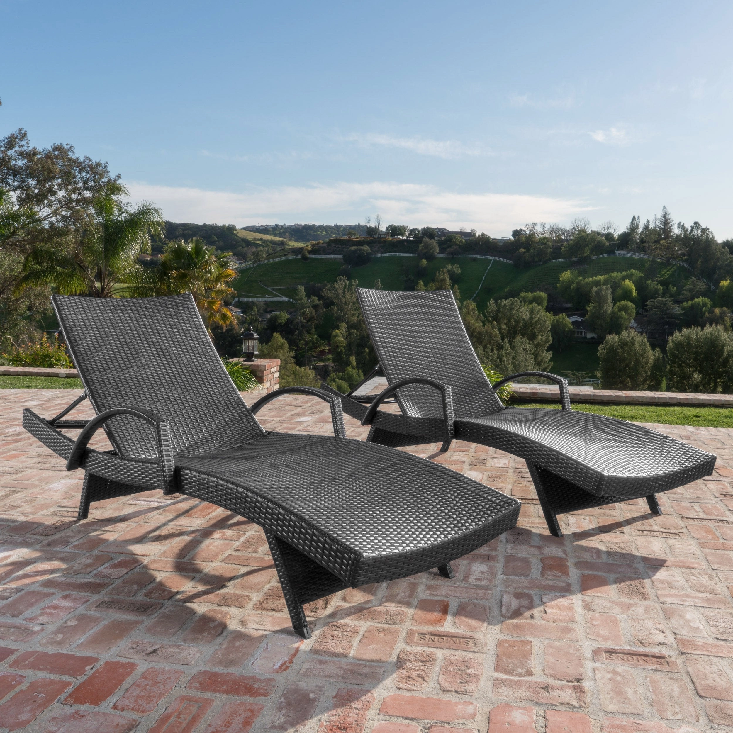 Outdoor Gray Wicker Arm Chaise Lounges - NH381103