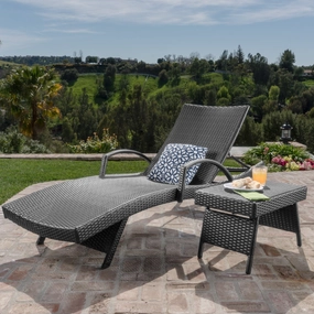 Outdoor Gray Wicker Armed Chaise Lounge with Wicker Accent Table - NH391103 outdoor furniture, garden bench
