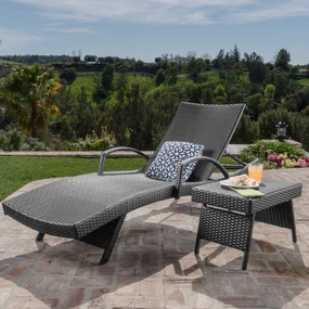 Outdoor Gray Wicker Armed Chaise Lounge with Wicker Accent Table - NH391103 patio umbrella, gazebo