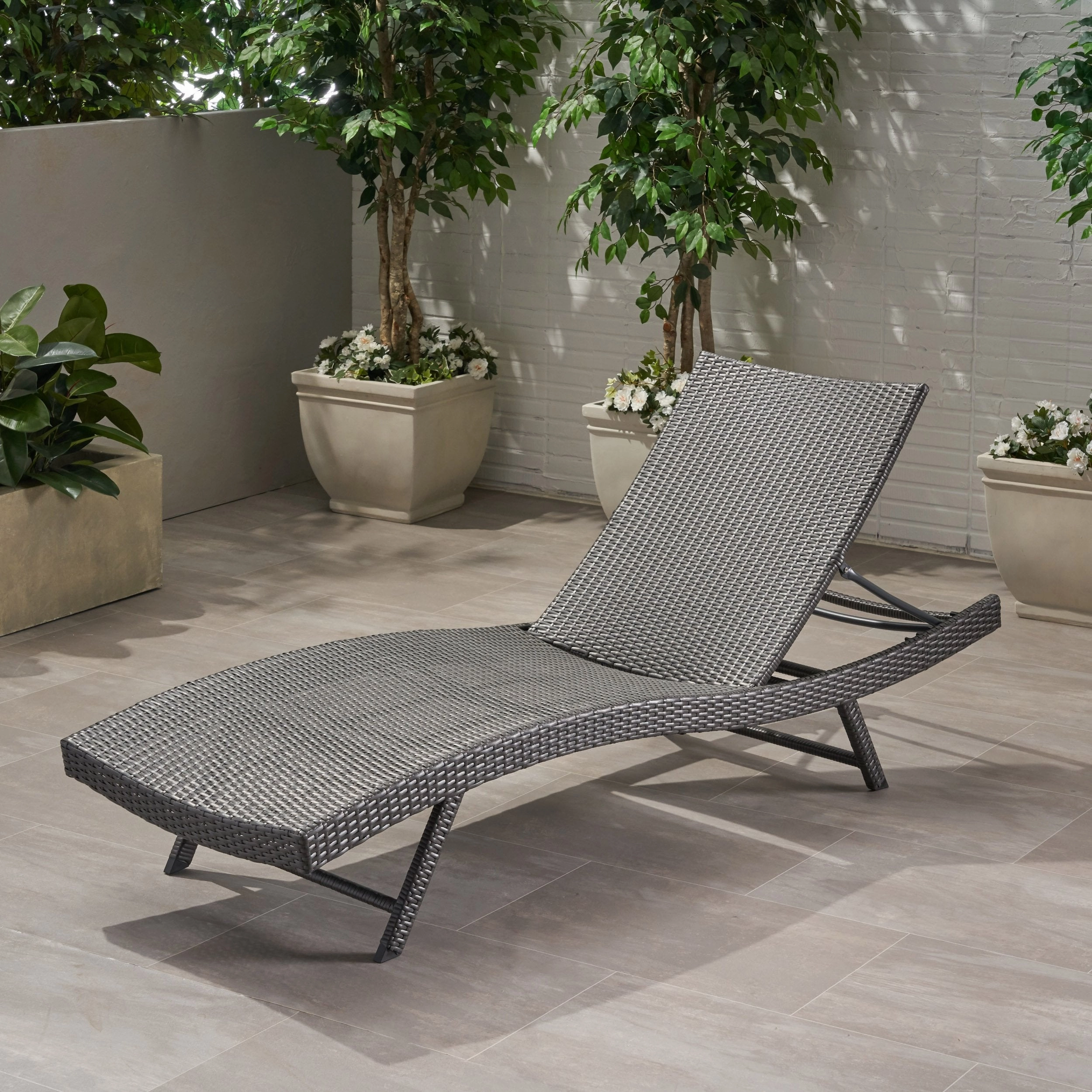 Outdoor Gray Wicker Chaise Lounge - NH506403 outdoor furniture, garden bench