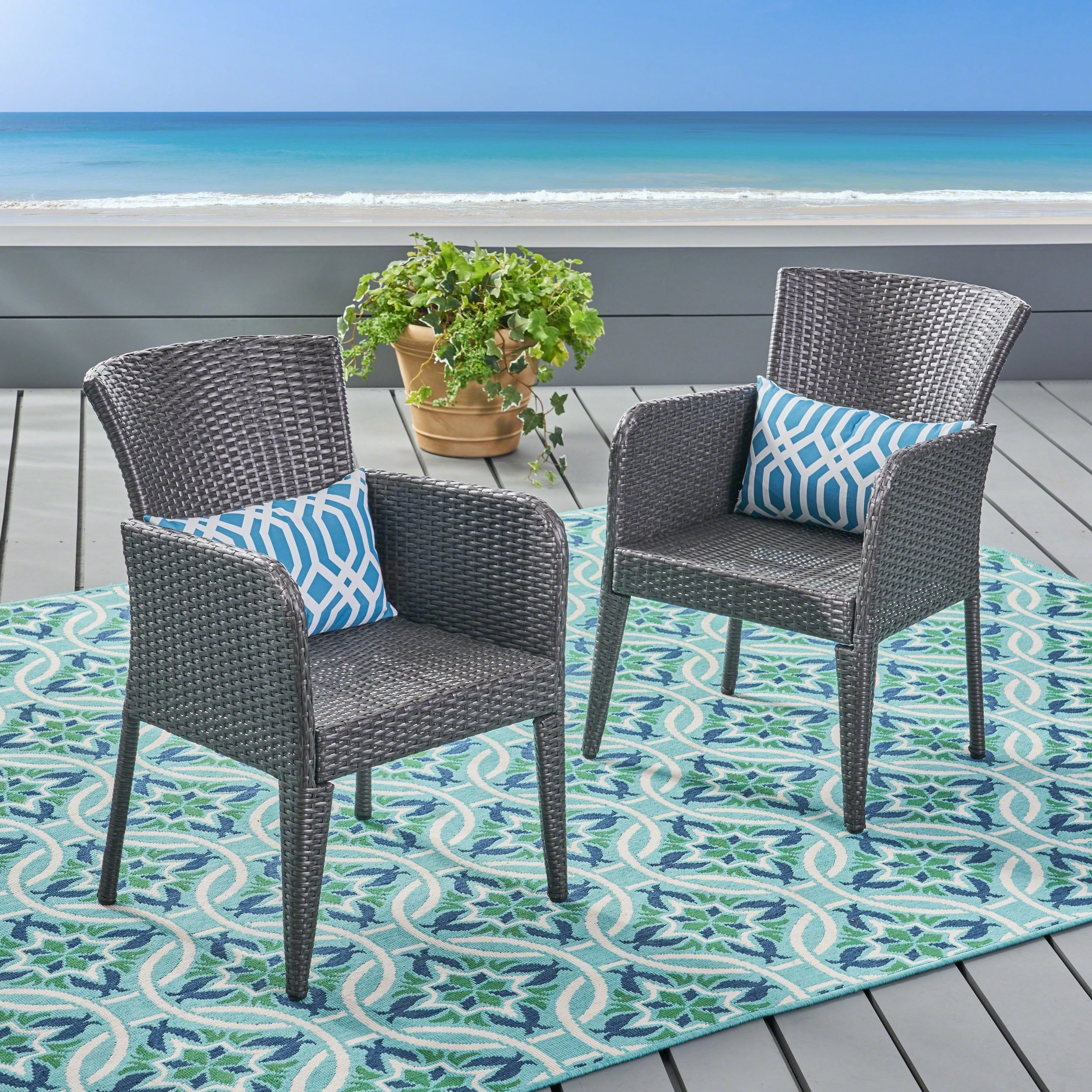 Outdoor Gray Wicker Dining Chair (Set of 2) - NH774403 outdoor lounge chair, patio sofa