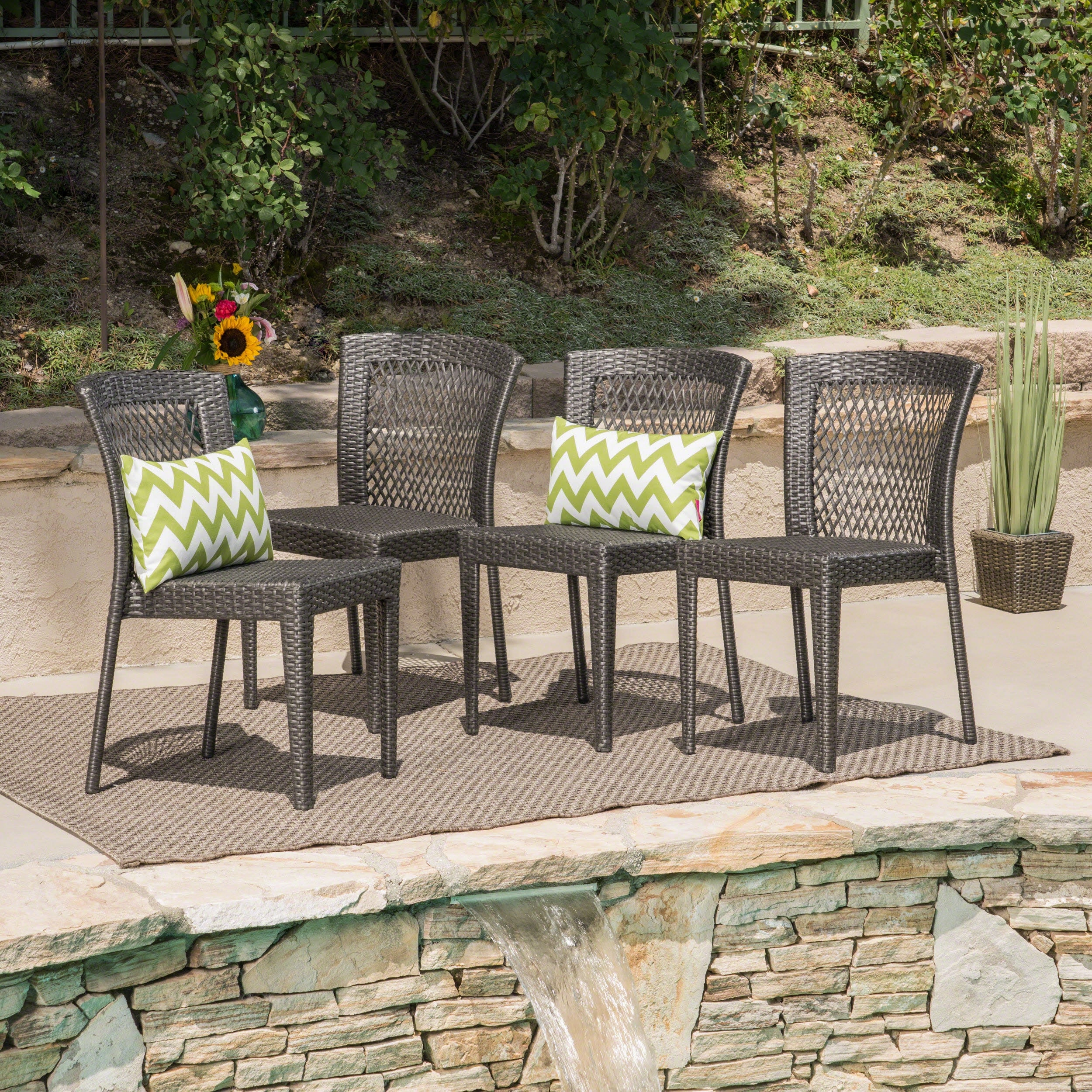 Outdoor Gray Wicker Stackable Dining Chairs - NH394403