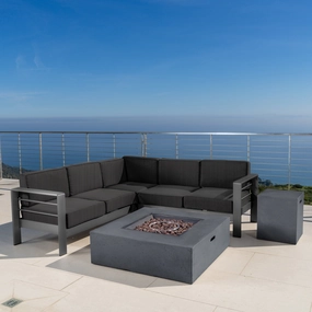 Outdoor Grey Aluminum 5 Piece V-Shape Sectional Sofa Set with Fire Table - NH508103 outdoor furniture, garden bench