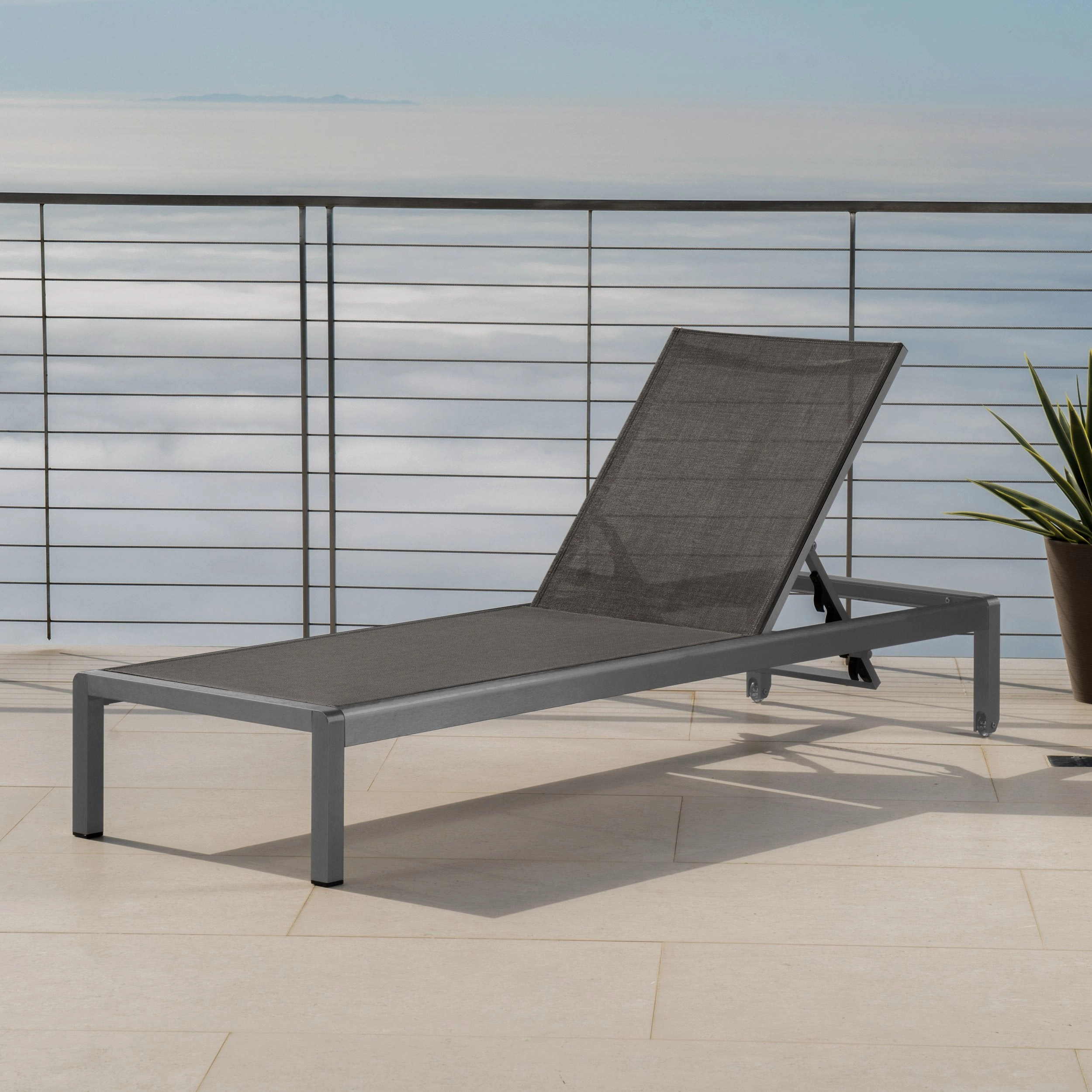 Outdoor Grey Aluminum Chaise Lounge with Dark Grey Mesh Seat - NH897103 outdoor furniture, garden bench