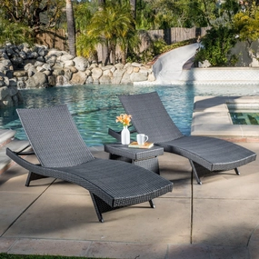 Outdoor Grey Wicker 3-piece Adjustable Chaise Lounge Set - NH017692 outdoor furniture, garden bench