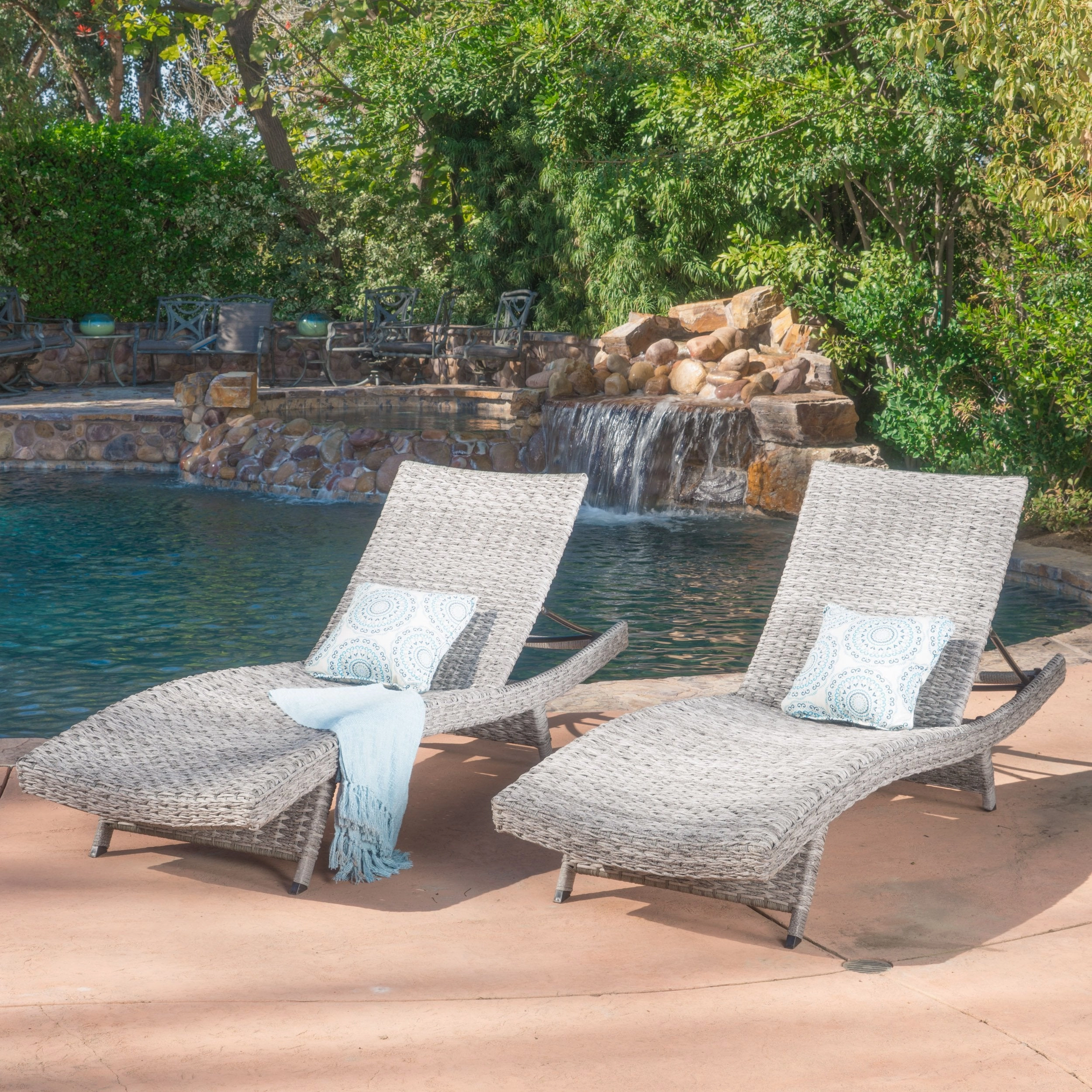 Outdoor Grey Wicker Adjustable Back Chaise Lounges - NH138992 patio umbrella, gazebo
