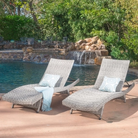 Outdoor Grey Wicker Adjustable Back Chaise Lounges - NH138992 patio umbrella, gazebo