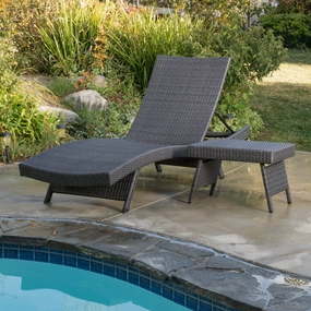 Outdoor Grey Wicker Adjustable Chaise Lounge and Table Set - NH907692 patio umbrella, gazebo