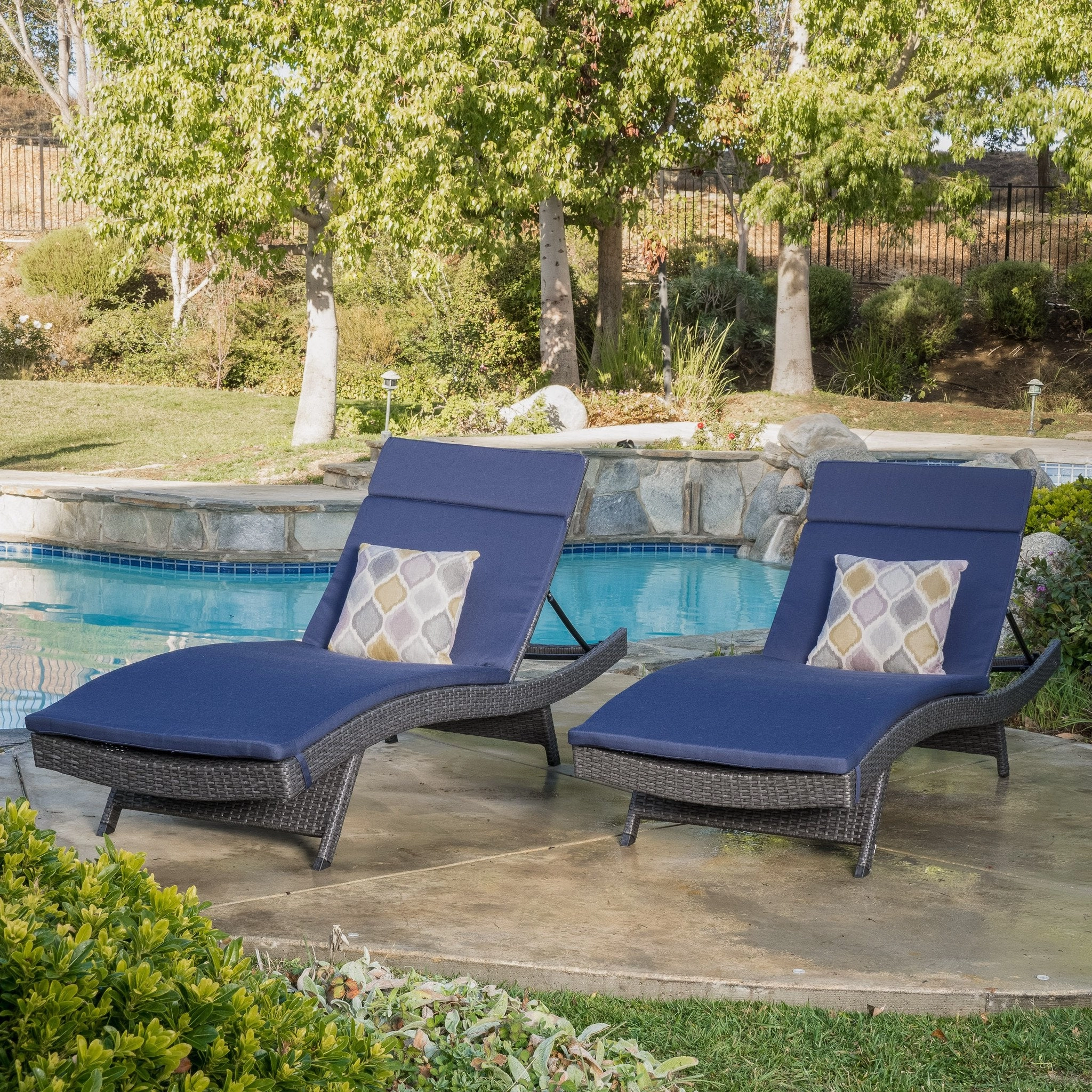Outdoor Grey Wicker Adjustable Chaise Lounge with Cushion (Set of 2) - NH908692 outdoor furniture, garden bench
