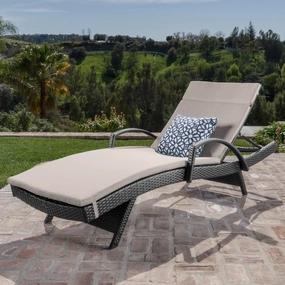 Outdoor Grey Wicker Armed Chaise Lounge w/ Water Resistant Cushion - NH481103 outdoor furniture, garden bench