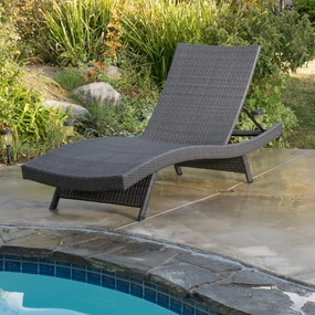 Outdoor Grey Wicker Chaise Lounge Chairs - NH296692 outdoor furniture, garden bench