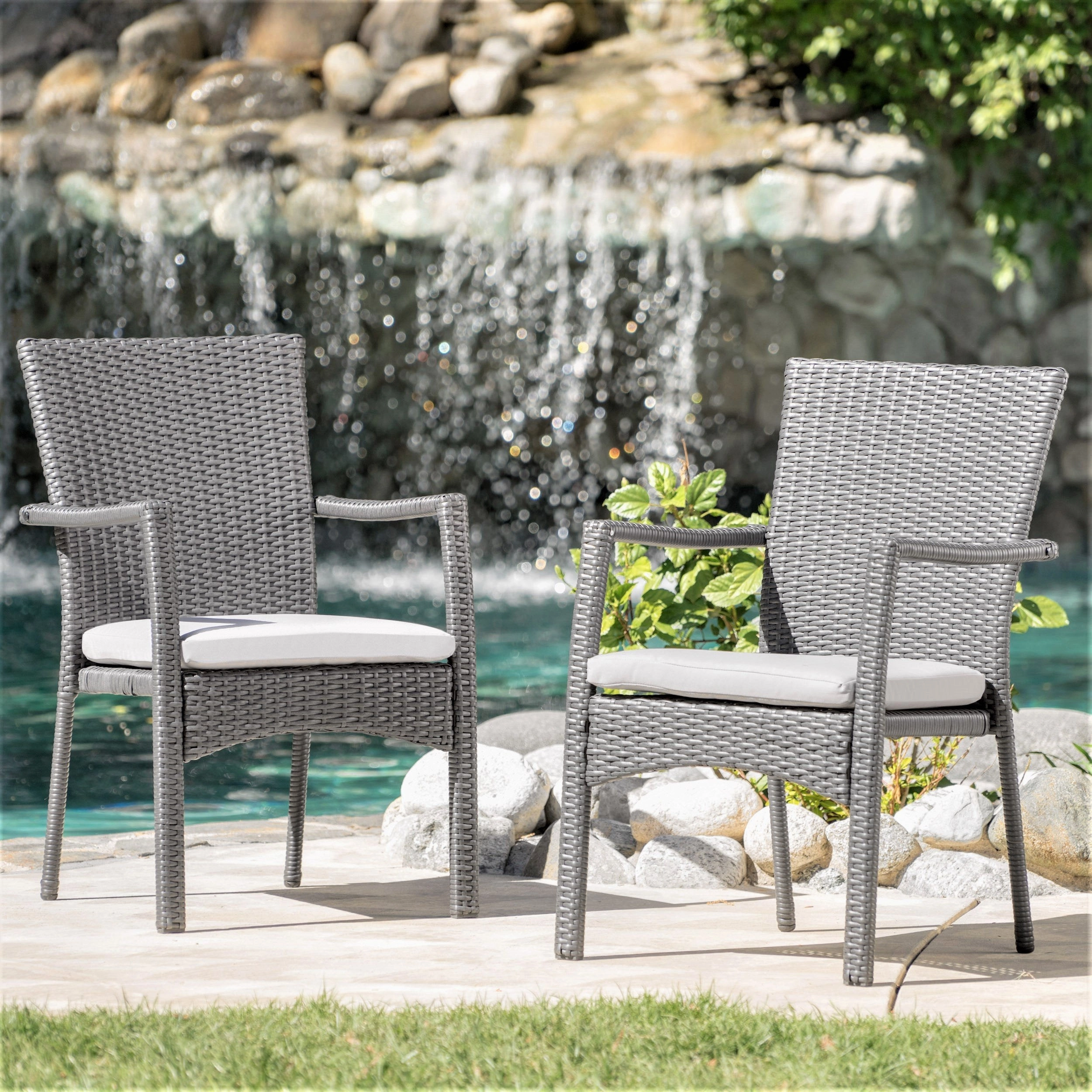 Outdoor Grey Wicker Dining Chair with Cushions (Set of 2) - NH891003 outdoor lounge chair, patio sofa