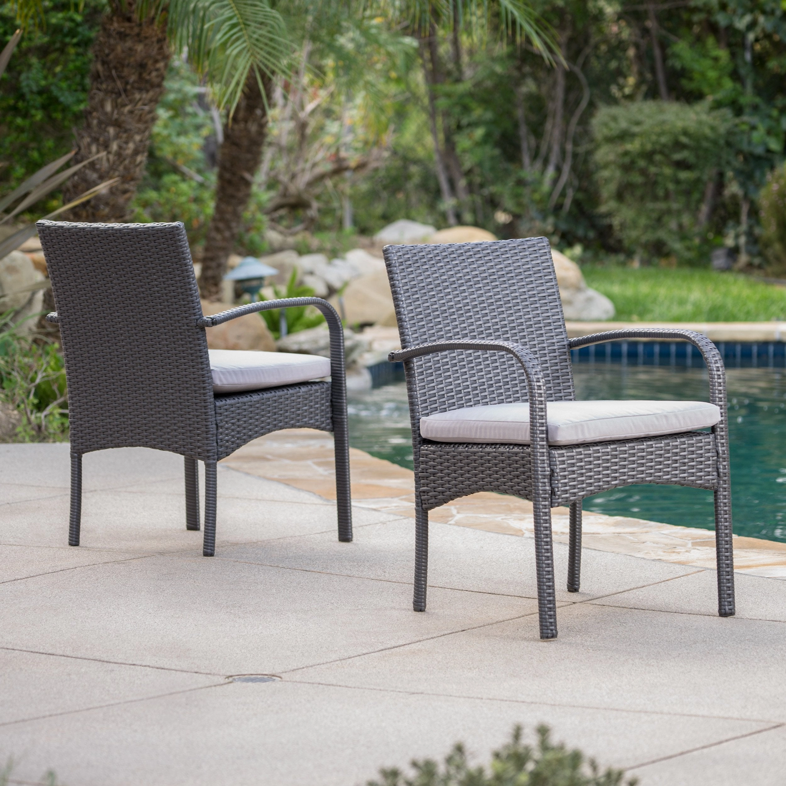 Outdoor Grey Wicker Dining Chairs with Cushions (Set of 2) - NH302003 outdoor lounge chair, patio sofa
