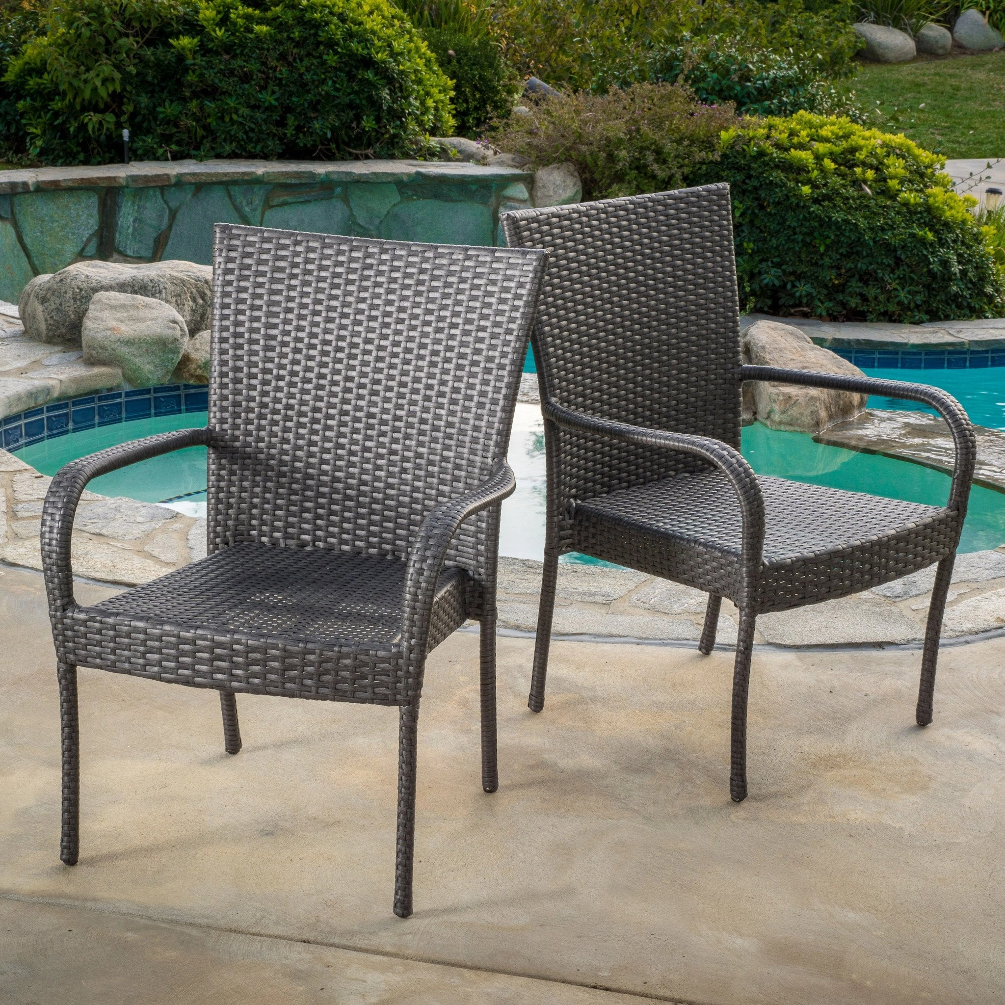 Outdoor Grey Wicker Stackable Club Chairs (Set of 2) - NH737692 outdoor lounge chair, patio sofa