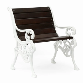 Outdoor Handcrafted Mango Wood Chair, Rustic Brown and White - NH229413 outdoor furniture, garden bench