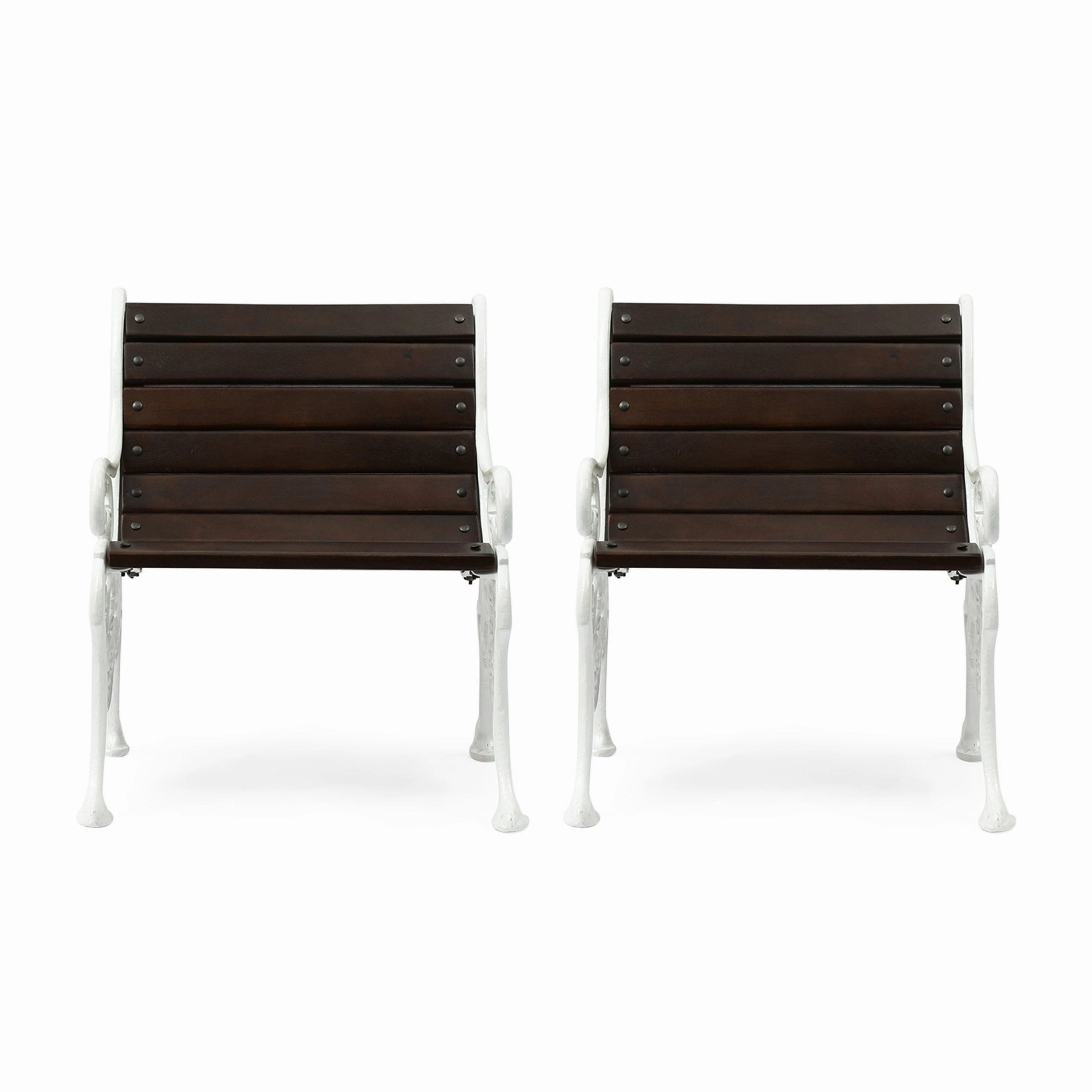Outdoor Handcrafted Mango Wood Chair, Set of 2, Rustic Brown and White - NH571513 outdoor furniture, garden bench