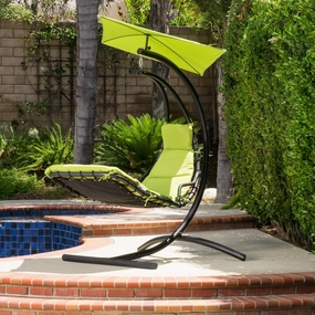Outdoor Hanging Chair with Green Cushion - NH608592 outdoor furniture, garden bench