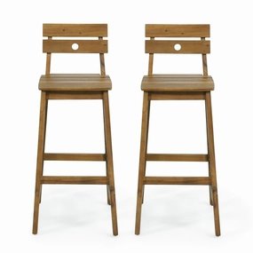 Outdoor/Indoor Acacia Wood Backed Barstools, Set of 2, Teak - NH973513 kitchen accessories, table linens