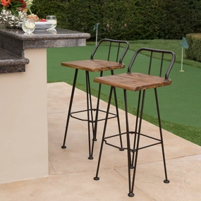 Outdoor Industrial Teak Finished Acacia Wood Barstools with Iron Frame - NH944303 outdoor lounge chair, patio sofa