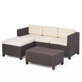 Outdoor Injection Molded Small Space 3 Seater L Shaped Sectional, Dark Brown and Beige - NH584113 outdoor furniture, garden bench