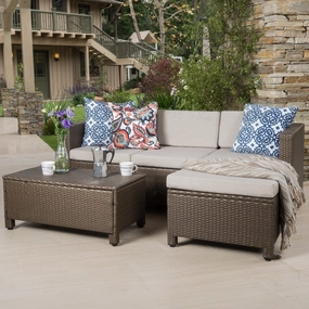 Outdoor L-shape Brown Wicker Sofa w/ Cushions - NH109992 outdoor furniture, garden bench