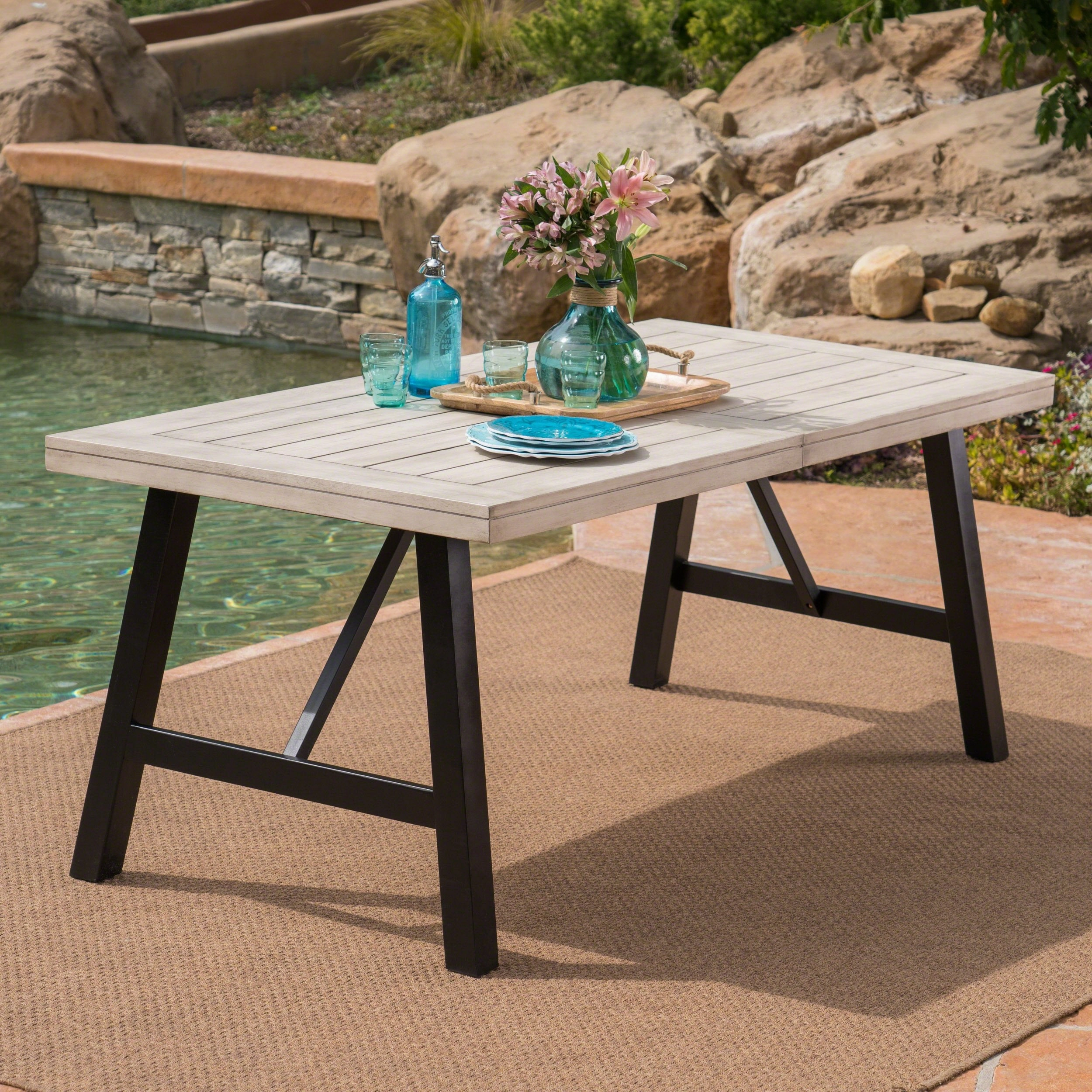 Outdoor Light Gray Finished Acacia Wood Dining Table - NH147303 outdoor lounge chair, patio sofa