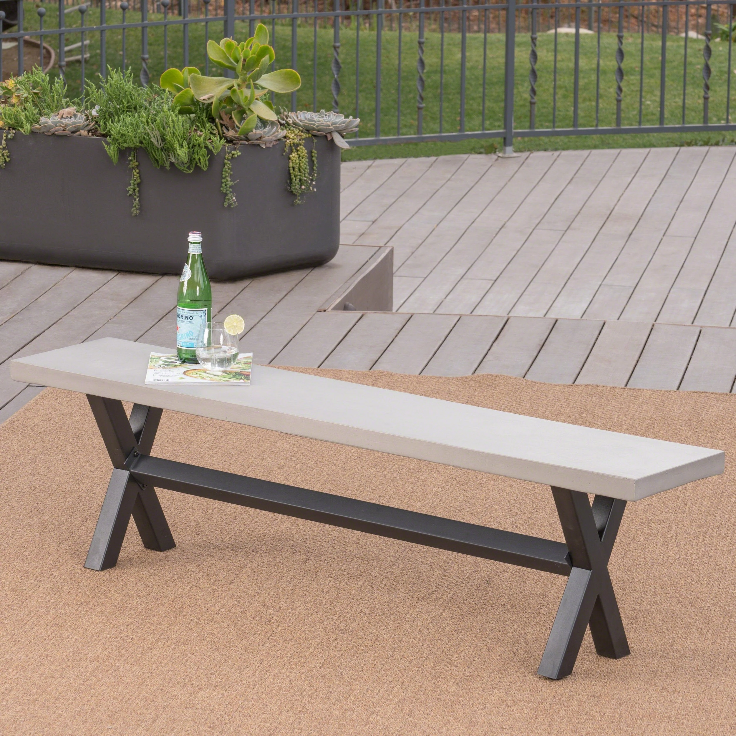 Outdoor Light Gray Finished Light-Weight Concrete Dining Bench - NH483303 outdoor furniture, garden bench