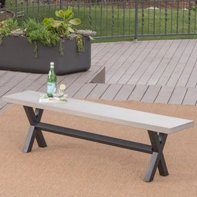 Outdoor Light Gray Finished Light-Weight Concrete Dining Bench - NH483303 outdoor furniture, garden bench