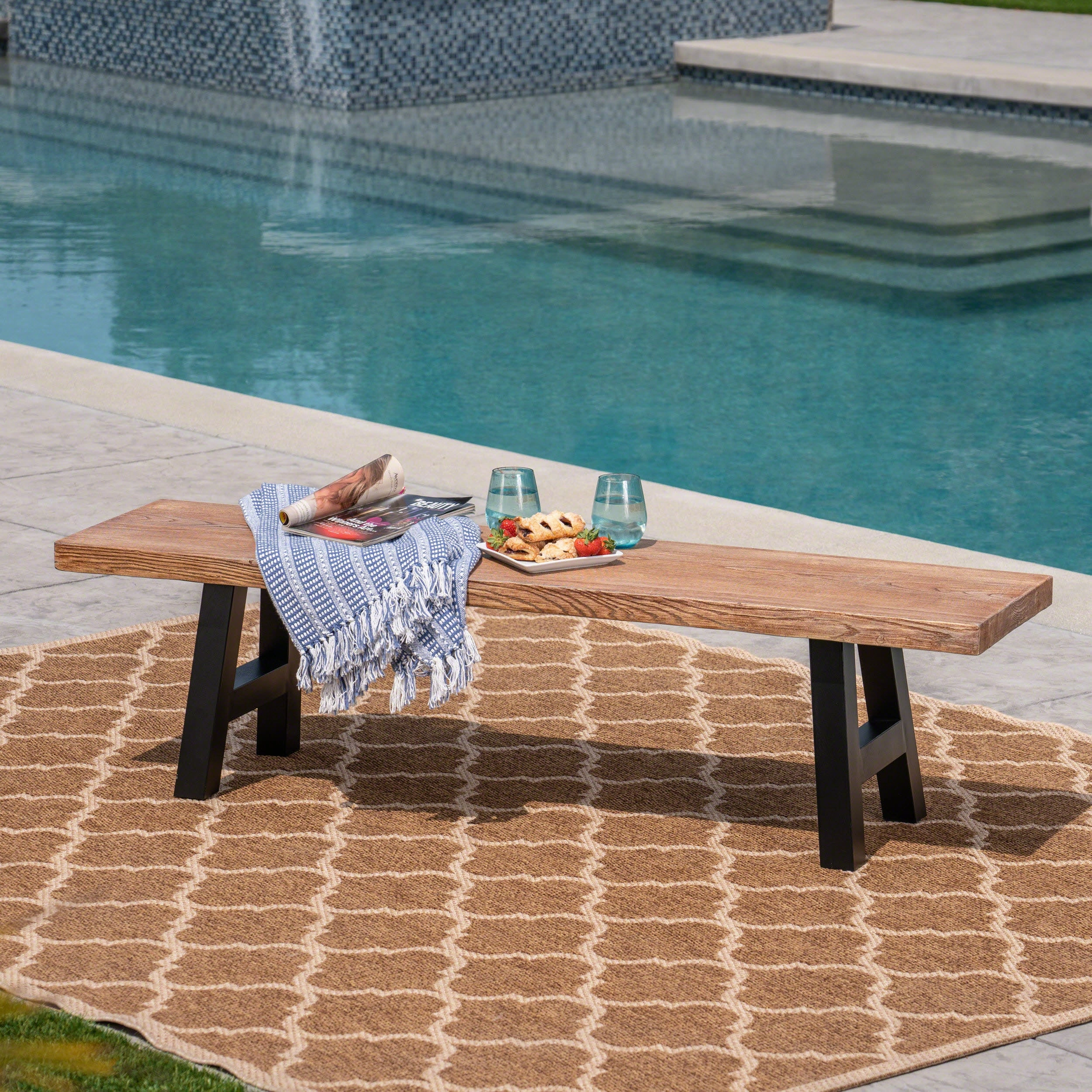 Outdoor Light Weight Concrete Dining Bench - NH187303 outdoor furniture, garden bench
