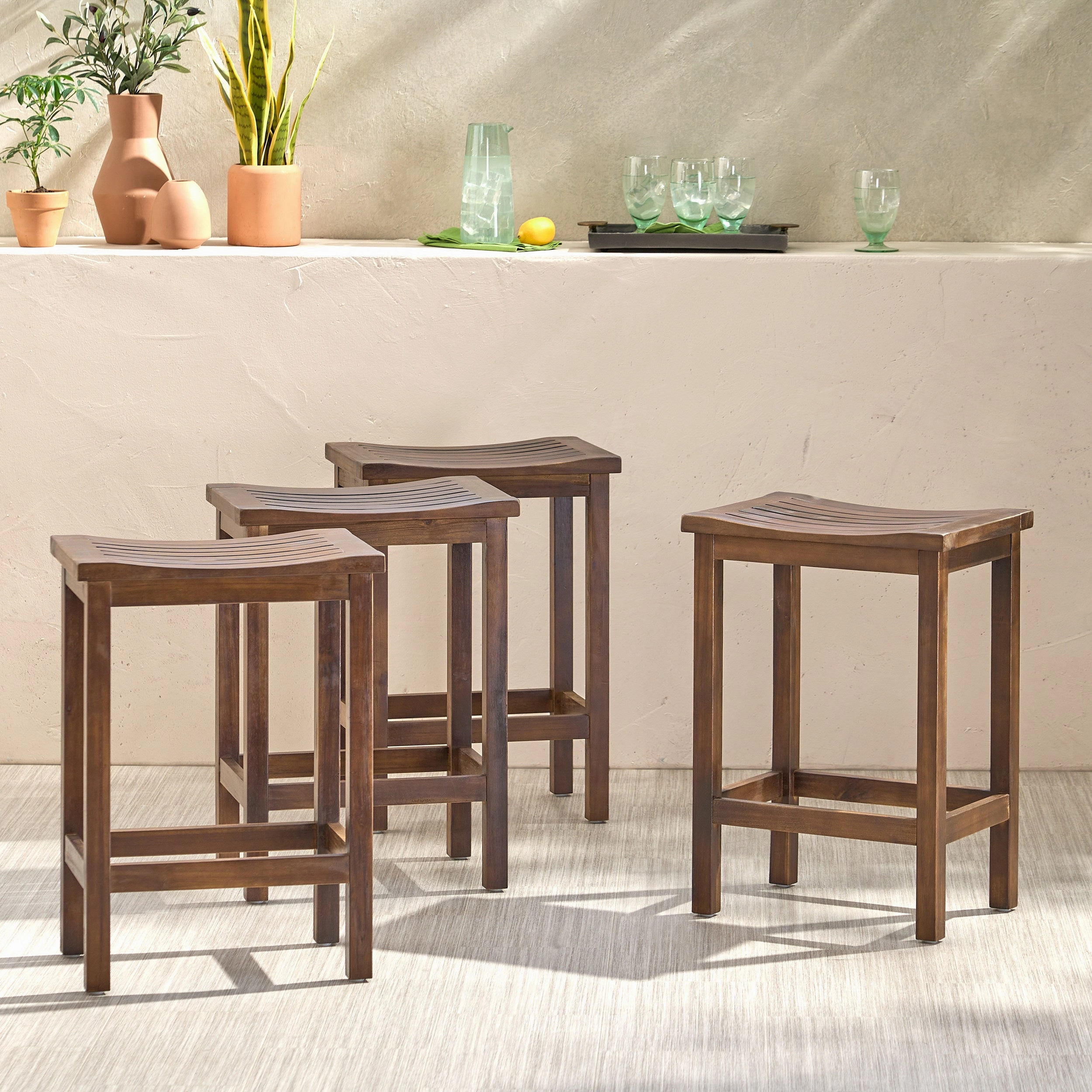 Outdoor Mahogany Brown Finish Acacia Wood Counter Stools - NH500403 outdoor lounge chair, patio sofa