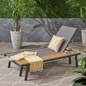 Outdoor Mesh and Aluminum Chaise Lounge with Side Table - NH541503 outdoor furniture, garden bench