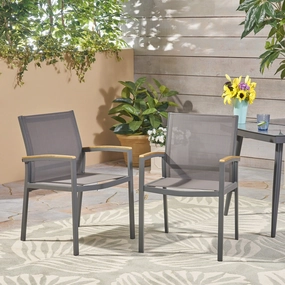 Outdoor Mesh and Aluminum Frame Dining Chair (Set of 2), Gray - NH322503 outdoor lounge chair, patio sofa