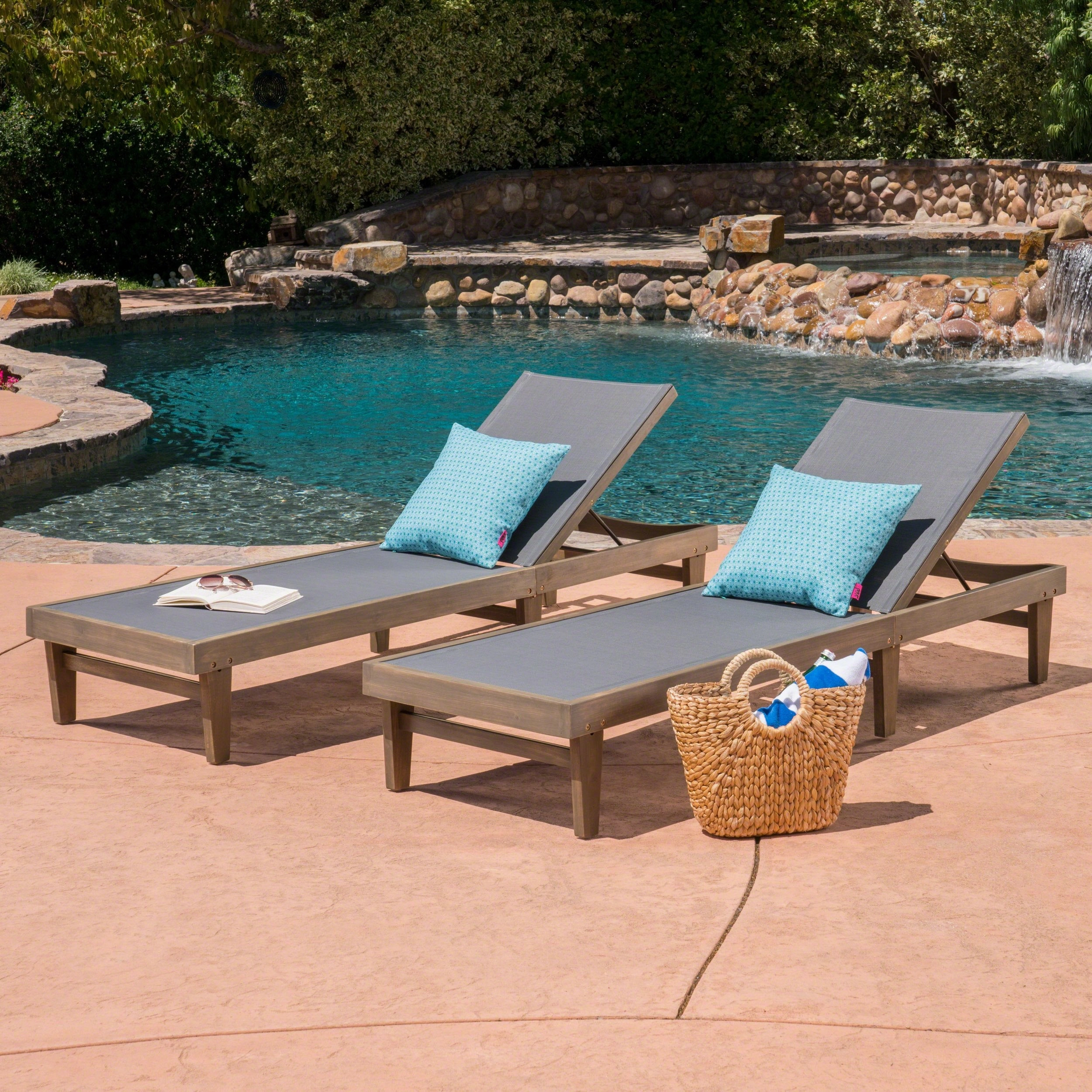 Outdoor Mesh and Wood Chaise Lounge (Set of 2) - NH694403 outdoor furniture, garden bench