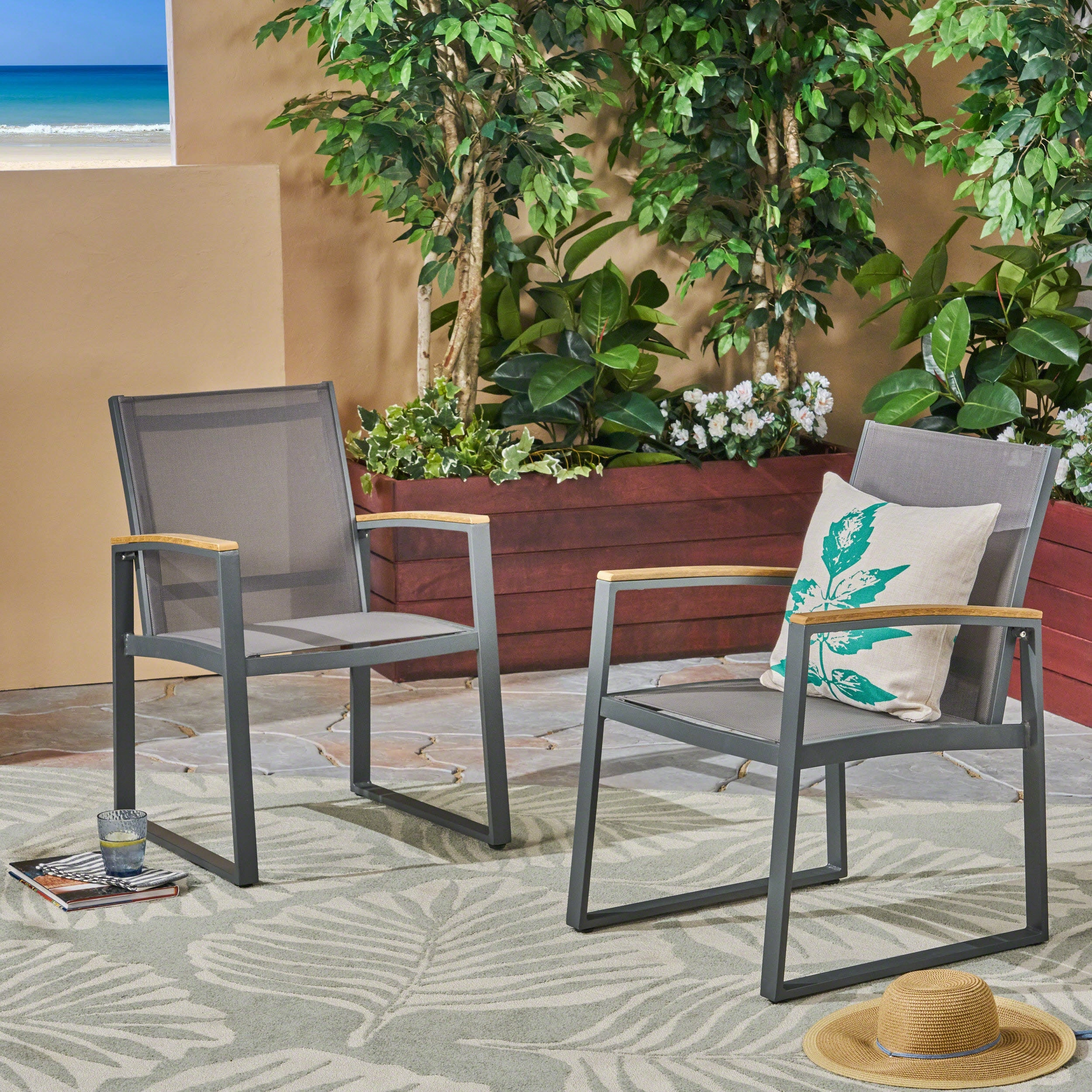 Outdoor Mesh Dining Chairs with Aluminum Frame (Set of 2), Gray - NH532503 outdoor lounge chair, patio sofa