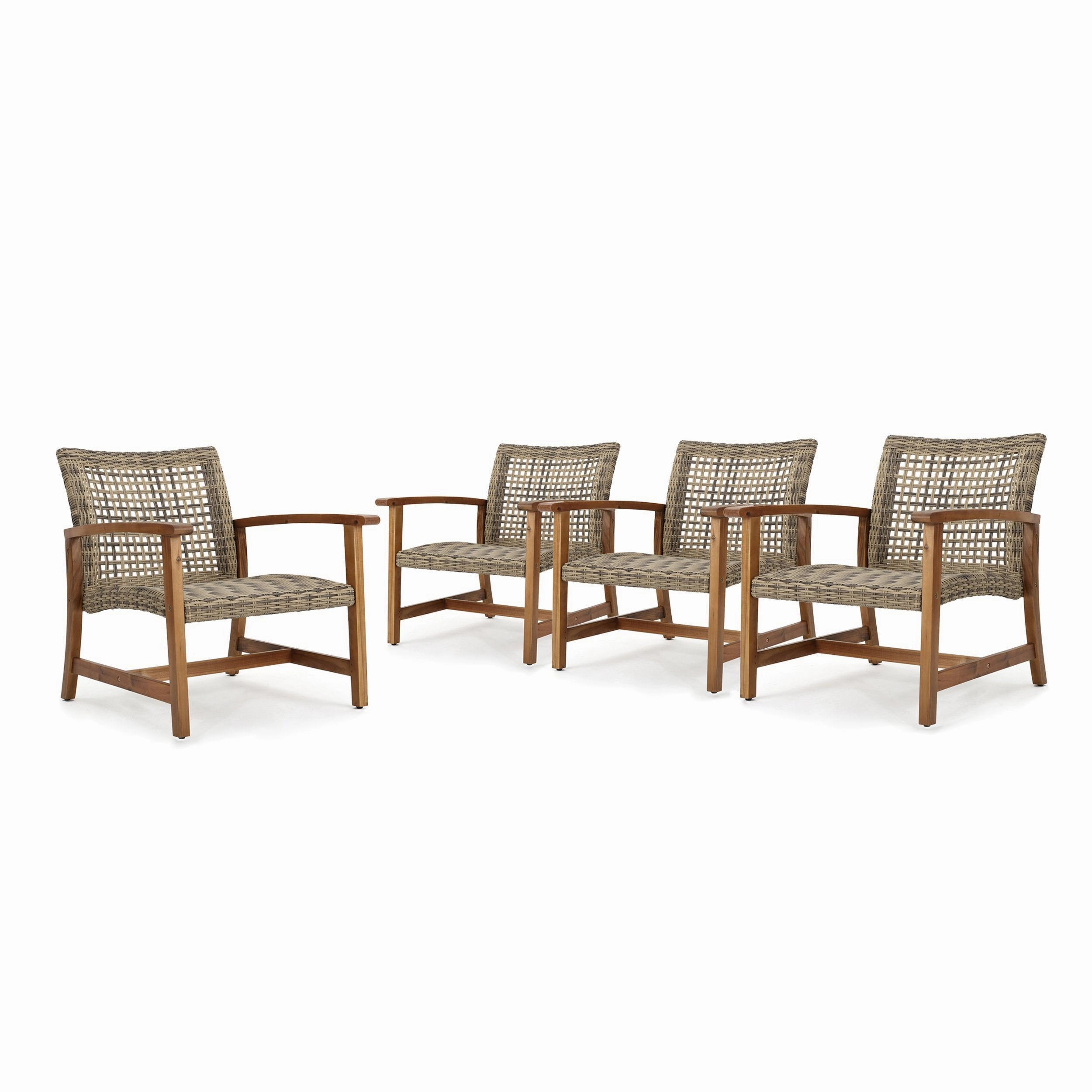 Outdoor Mid Century Gray Wicker Club Chairs with Wood Frame (Set of 4) - NH200403 outdoor furniture, garden bench