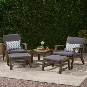 Outdoor Mid-Century Modern Acacia Wood 2 Seater Chat Set with Ottomans - NH251213 outdoor furniture, garden bench