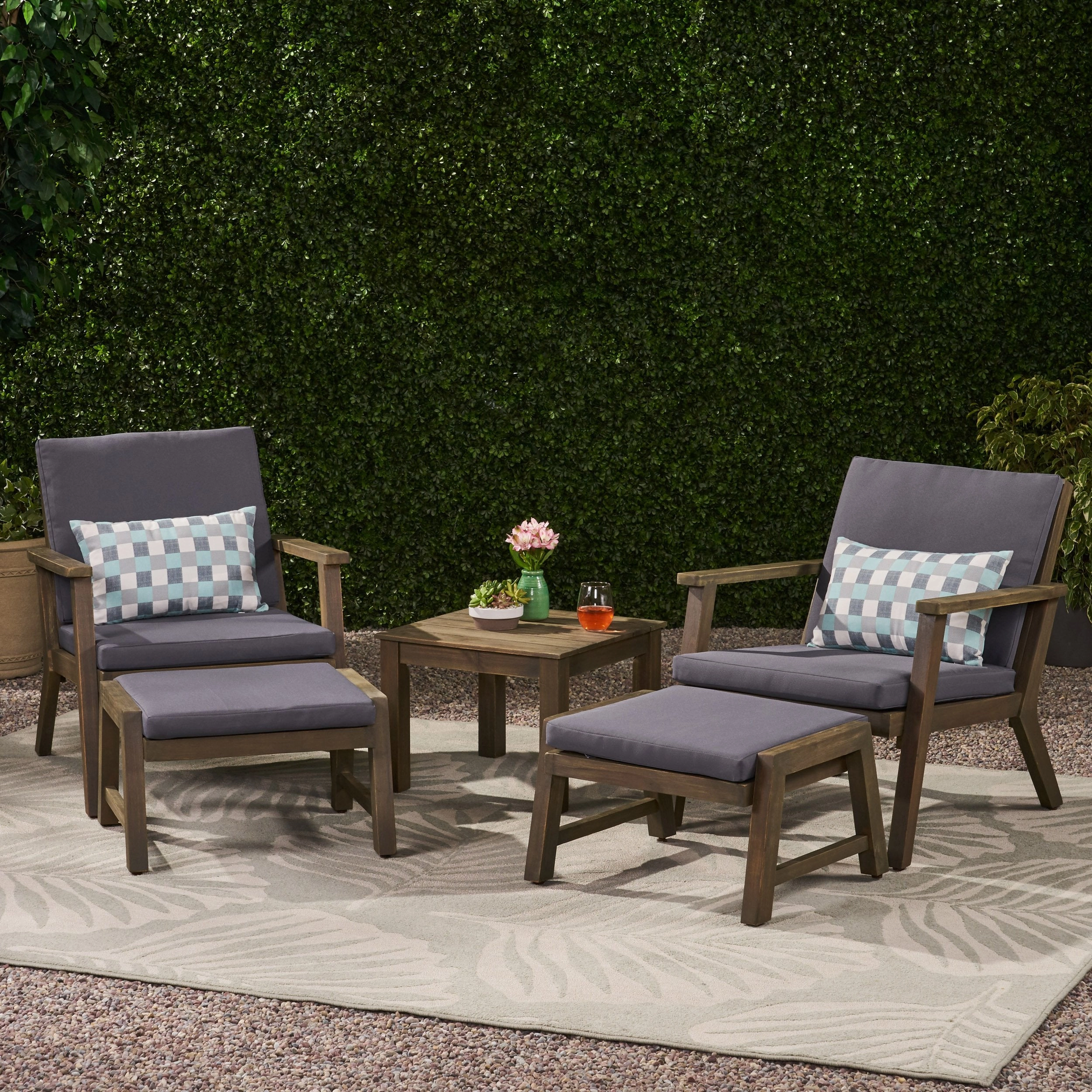 Outdoor Mid-Century Modern Acacia Wood 2 Seater Chat Set with Ottomans - NH251213 outdoor furniture, garden bench